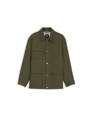 BOSS Water-Repellent Field Jacket With Checked Lining - Green