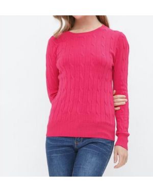 Newself Collection Long Sleeve Cable Knit Round Neck Pull Over Sweater - Pink