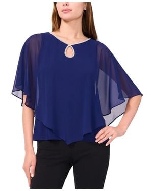 Msk Top Midnight Rhinestone Keyhole Flutter Sleeve Blouse Pal32 - Blue