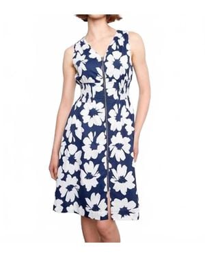 Charlie b Cotton Voile Printed Front-Zip Midi Dress - Blue