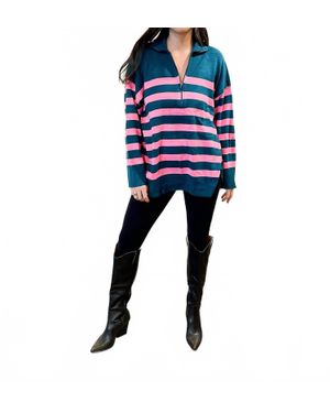 Little Daisy Closet Tish Striped Quarter Zip Pullover Sweater - Blue