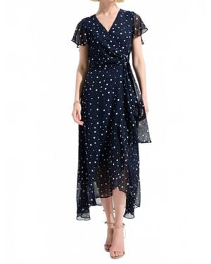 Joseph Ribkoff Printed Chiffon High Low Wrap Dress - Blue