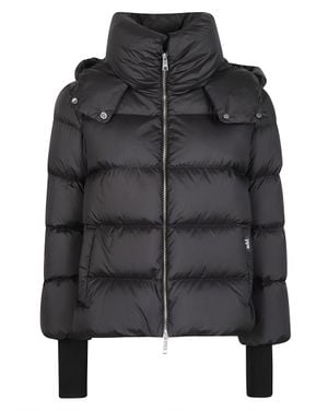 Add Short Polyester Quilted High Collar Cape - Black