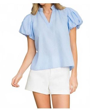 Thml Striped Puff Sleeve Top - Blue