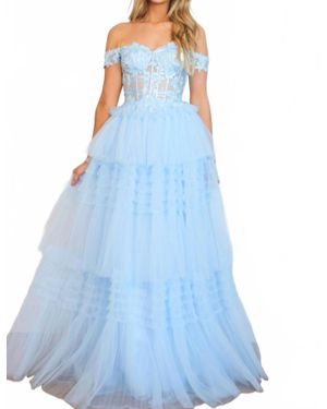 Cinderella Divine Vienna Sparkly Lace Bustier Tulle Ruffle Formal Dress - Blue