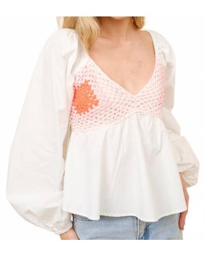Blue B Crochet Peplum Top - White