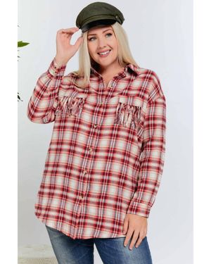 Davi & Dani Plaid Button Up Plus Shirt - Red