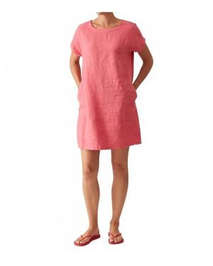 cut-loose Drop Shoulder Linen Dress - Red
