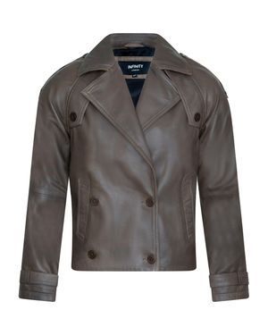 Infinity Leather Cropped Oversized Trench Leather Jacket - Gray