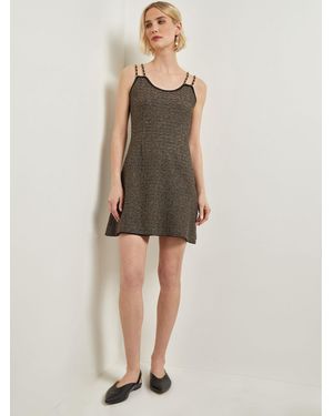 Misook Modern Fit A-Line Curb Chain Double Strap Knit Mini Dress - Natural