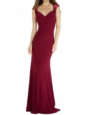 Alyce Paris Sheer Lace Back Long Jersey Gown - Red