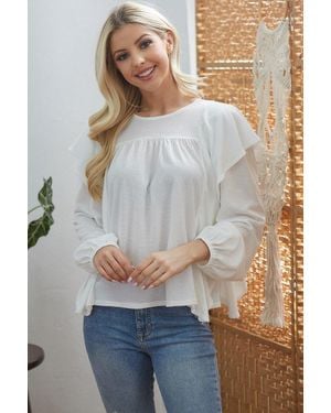 TRUEDAMES Draped Ruffle Longsleeve Top - Gray