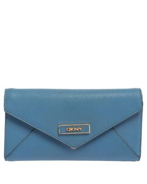 DKNY Leather Long Trifold Wallet - Blue