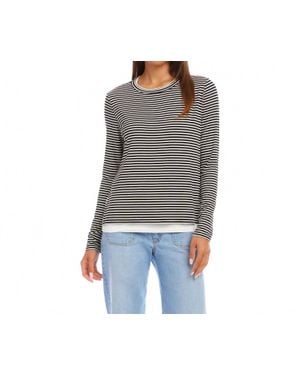 Karen Kane Long Sleeve Stripe Double Layer Side-Slit Top - Black