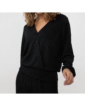 EsQualo V Neck Pullover Blouse - Black