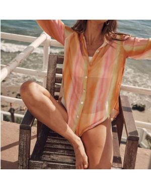 Bella Dahl Satin Side Slit Button Down Shirt - Print - Brown