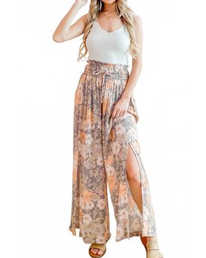And The Why Elizabeth Floral Side Slit Wide Leg Pant - Multicolor