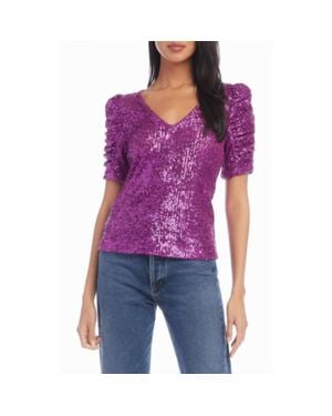 Fifteen Twenty Puff Sleeve Sequin Top - Purple