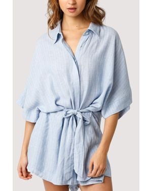 Olivaceous Mara Stripe Romper - Blue
