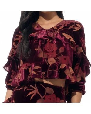 Adelyn Rae Reese Flutter Sleeve Velvet Burnout Top - Red