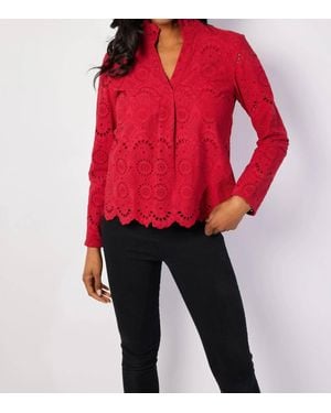 Sail To Sable Eyelet Scalloped Hem Top - Red