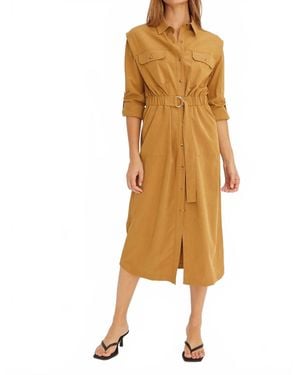 Crescent Button Up Utility Midi Dress - Brown