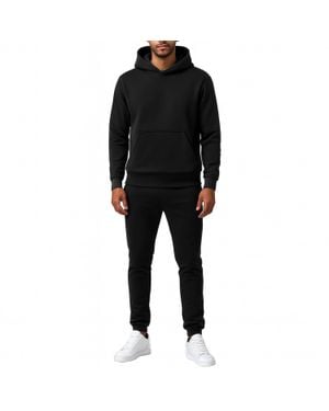 Essentials By Galaxy Galaxy Essentials Relaxed Fit Heavyweight Fleece Pullover Hoodie & Sweatpants Jogging Set - Black