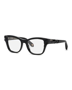 Roberto Cavalli Eyeglasses Rectangle Full Rim, Shiny Frame And Clear Demo Lenses Lens Vrc025V0700 - Black