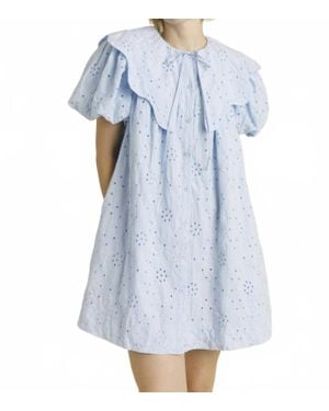 AUREUM Cotton Eyelet Scallop Collar Dress - Blue