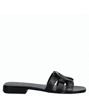 Furla Natural Leather Upper Smooth Slide Slippers - Black