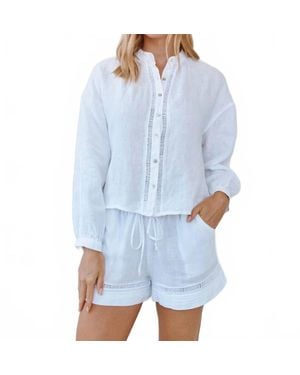 Bella Dahl Mandarin Collar Trimmed Button Down - Blue