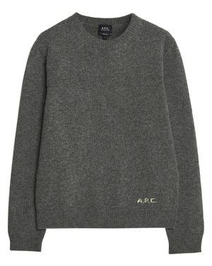 A.P.C. Pull Edmond Textured Logo Crewneck Sweater - Gray