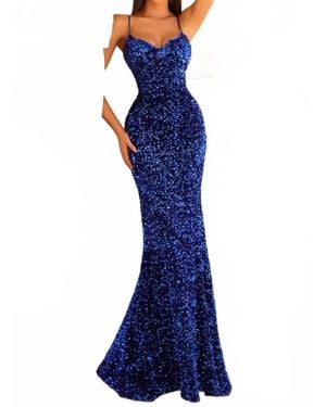 Clarisse V-Neckline Floor Length Dress - Blue