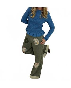 Eesome Smocked Slub Knit Top - Blue