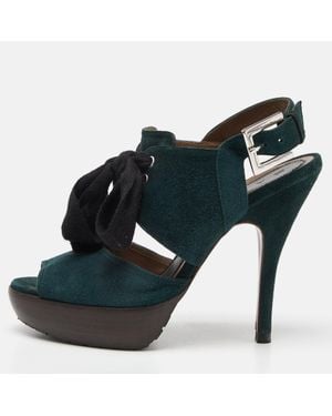 Marni Suede Peep Toe Slingback Sandals - Blue