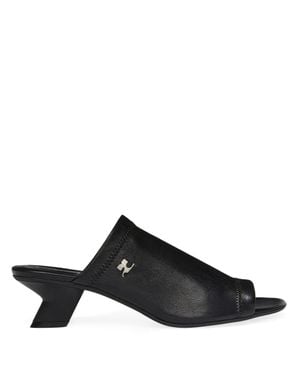 Courreges Sculpted Heel Peep Toe Sandals - Black