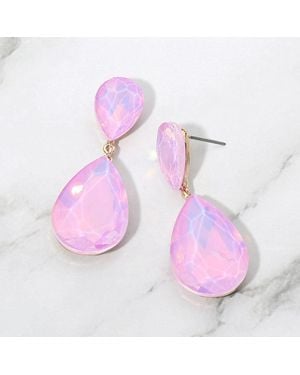 Fashnzfab Teardrop Crystal Rhinestone Evening Earrings - Pink