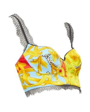 Versace Print Lace Boned Bustier Top - Yellow
