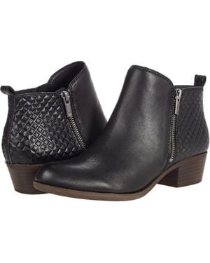 Lucky Brand Basel Boots Leather Block Heel Booties Lion794 - Black
