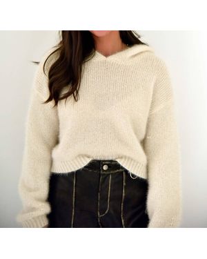 Et Clet Metallic Cropped Knit Hoodie - Natural