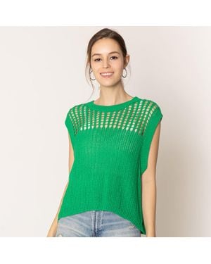 TRUEDAMES Chest Blocked Crochet Poncho Vest - Green