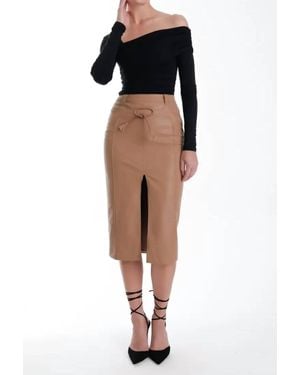 Karina Grimaldi Mona Vegan Leather Midi Skirt - Black
