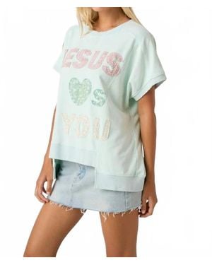 Mittoshop Jesus Loves You Patchwork Oversized Top - Blue