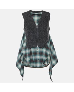 DSquared² Checkered Cotton & Knit Overlay Sleeveless Shirt - Blue