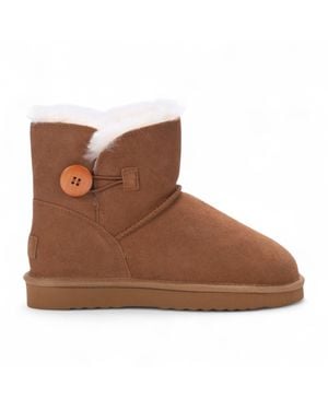 Infinity Leather Sheepskin Suede Ankle Bootie Warm Winter Boots - Brown
