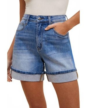 Anniewear Comfort Stretch Turn-Up Hem Denim Shorts - Blue