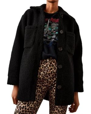 Rails Connie Faux Sherpa Long Sleeves Teddy Coat - Black