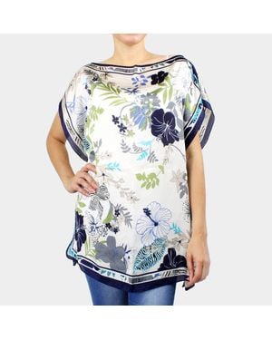TRUEDAMES Flower Printed Satin Poncho - Blue