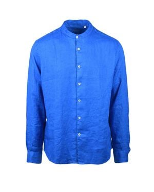Altea Royal Mandarin Collar Long-Sleeve Linen Shirt - Blue