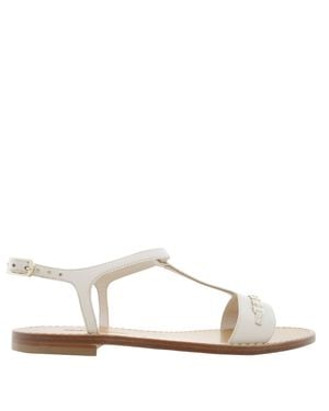 Ferragamo Ferragamo Tremiti Chain-Embellished Leather Sandals, Size 7 C - Natural